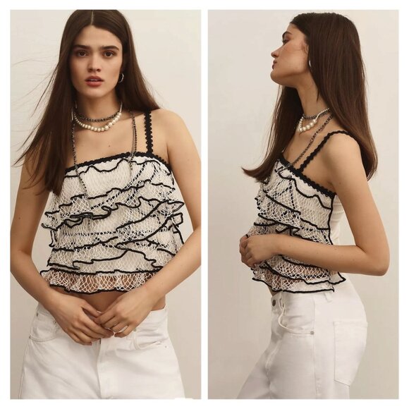 Anthropologie Tops - NEW Anthropologie Crochet Ruffle Netting Fishnet Layered Trimmed Cami Ta…